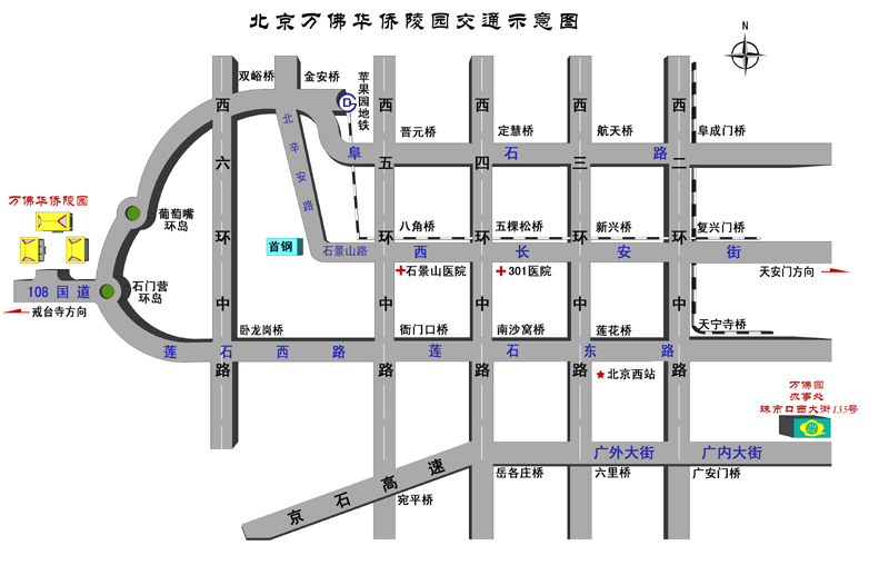 北京万佛华侨陵园交通示意图